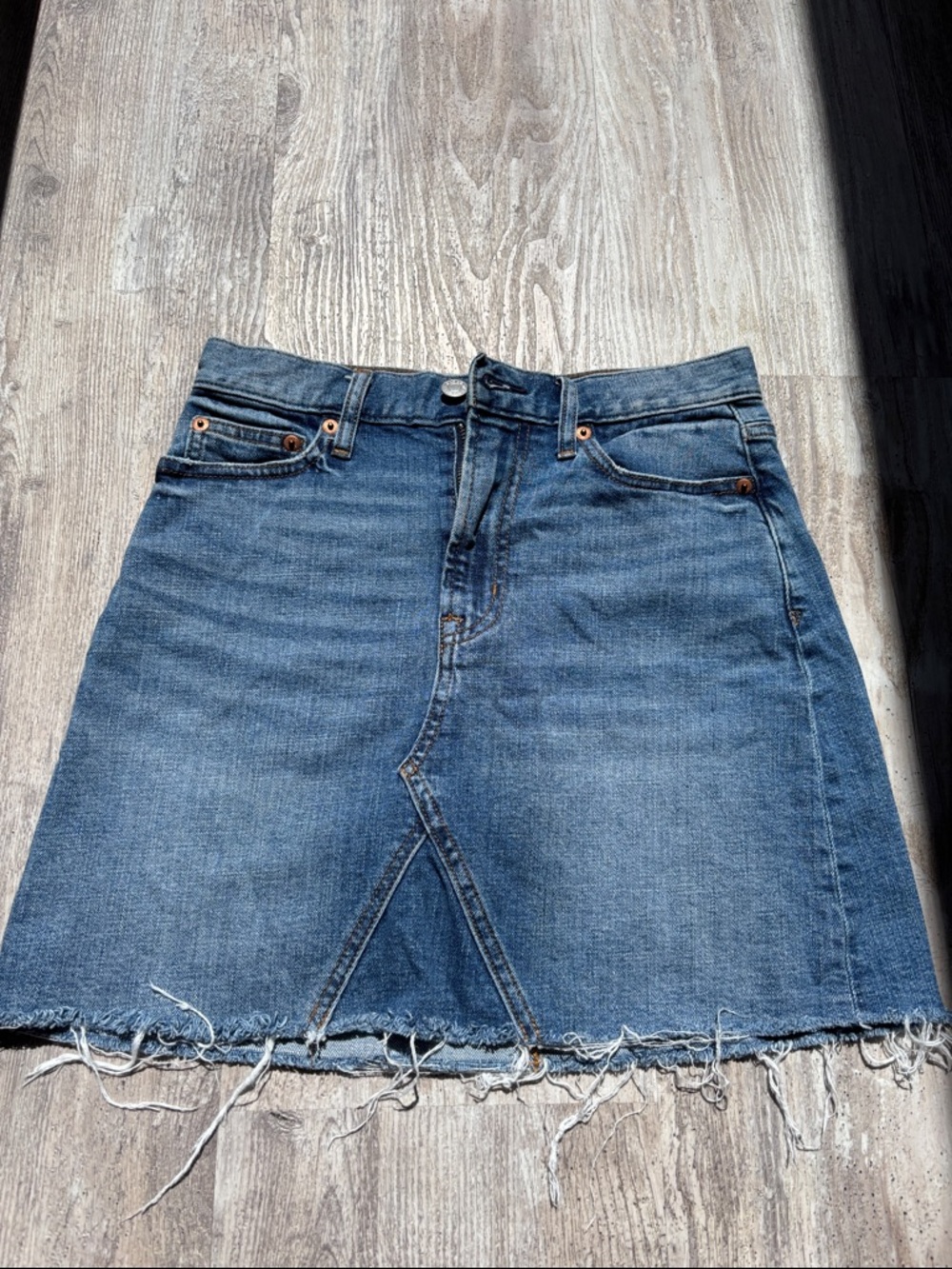GAP Denim Mini Skirt in Medium Blue with Raw Hem
